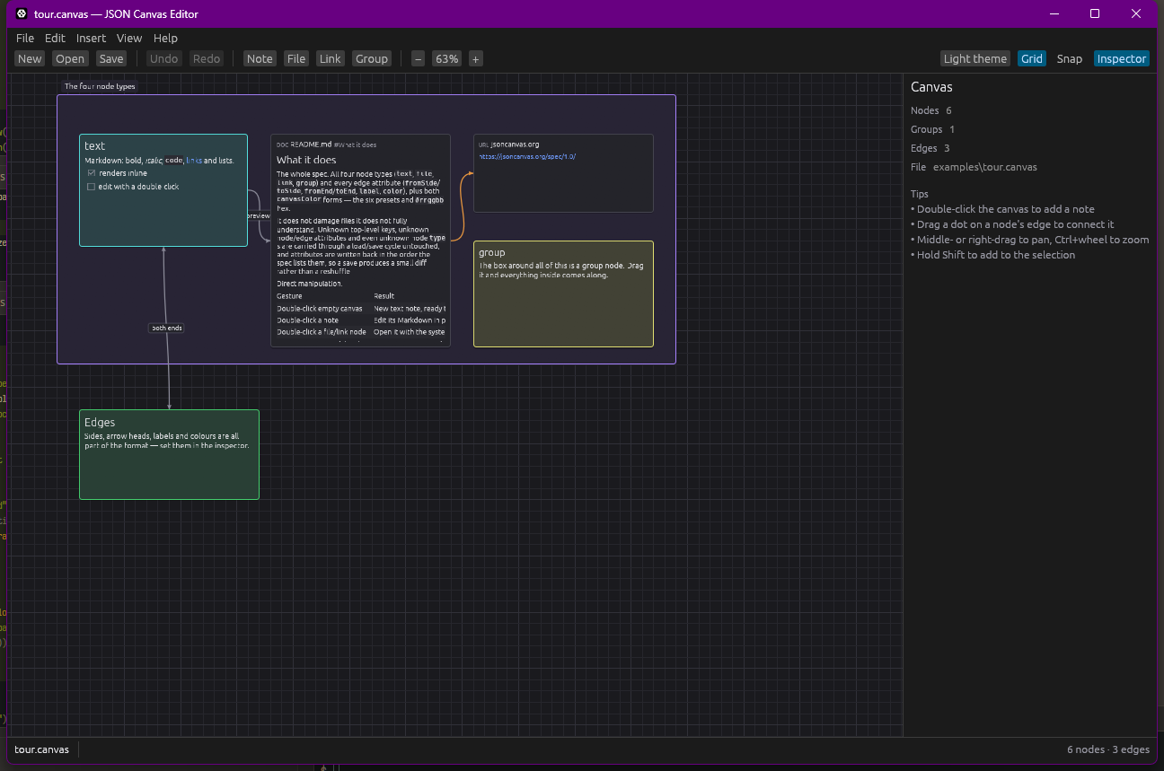 The editor with a canvas open